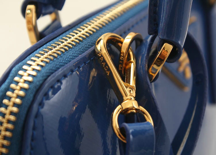 2014 Prada Shiny Saffiano Leather Two Handle Bag BL0838 Blue for sale